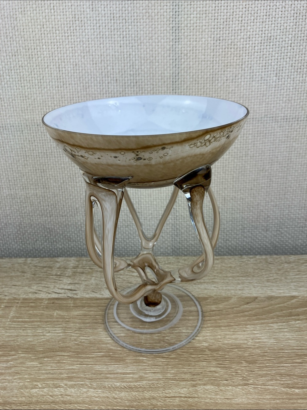 Vintage Jozefina Krosno Hand Blown Pedestal Bowl Jellyfish Art Glass
